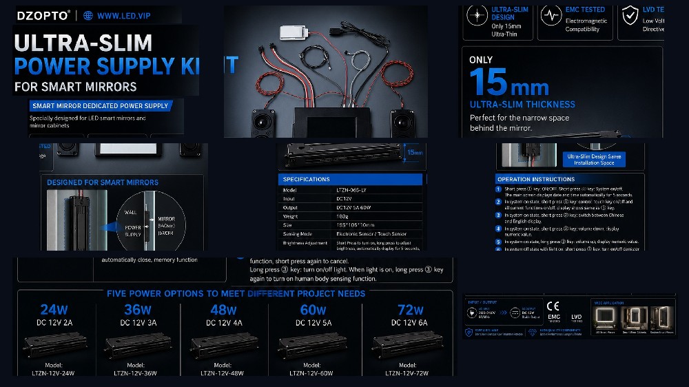15mm Ultra-Slim LED Mirror Power Supply Manufacturer China | DZOPTO